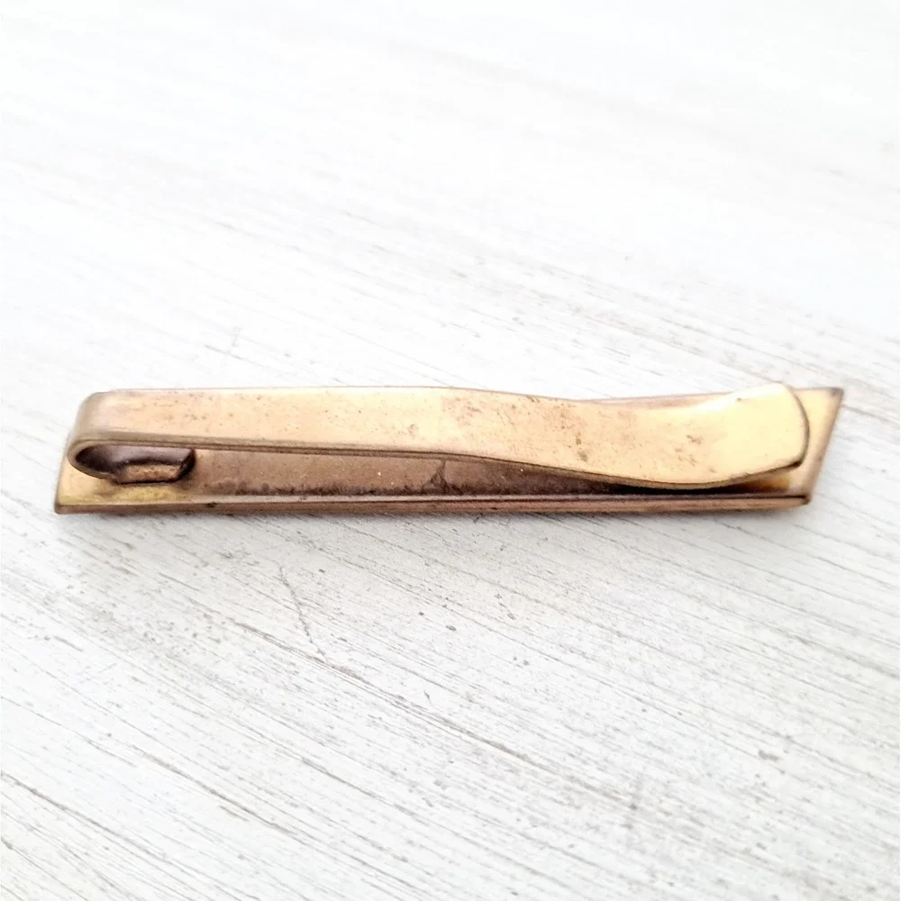 Vintage Tie Bar Damascene Bird Gold-Tone Black Rectangular Geometric Design